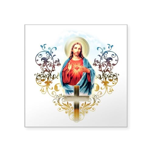 Clear - Sacred Heart Of Jesus Square Sticker 3 X 3