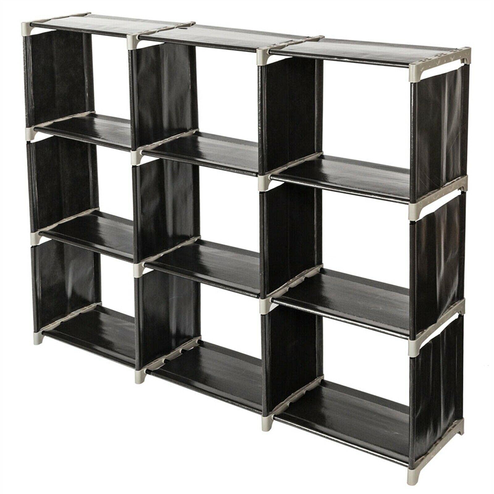 3-Tier 9-Cube Storage Organizer - Black Shelving Unit for Closet, Cabinet & Bookcase | Multi-Purpose Shoe Rack, Drawer & Closet Organizer | Perfect for Bedroom, Entryway & Office Storage Solutions