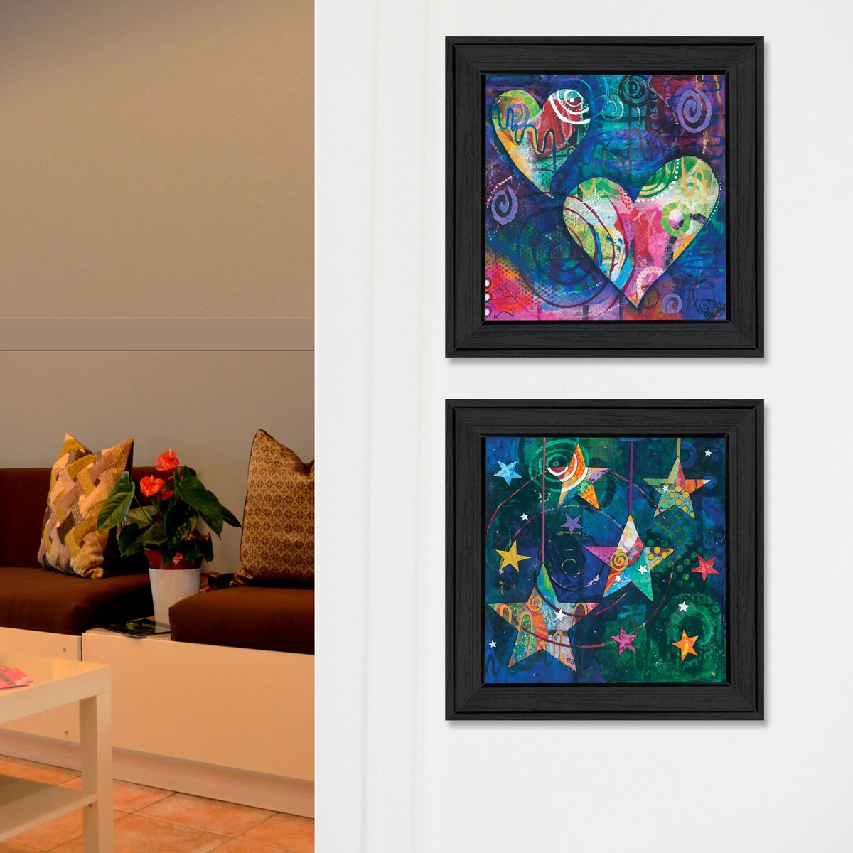 Heart of Love 2-Piece Wall Art Set by Lisa Morales - Black Framed Vintage Home Decor for Living Room, Bedroom & Office