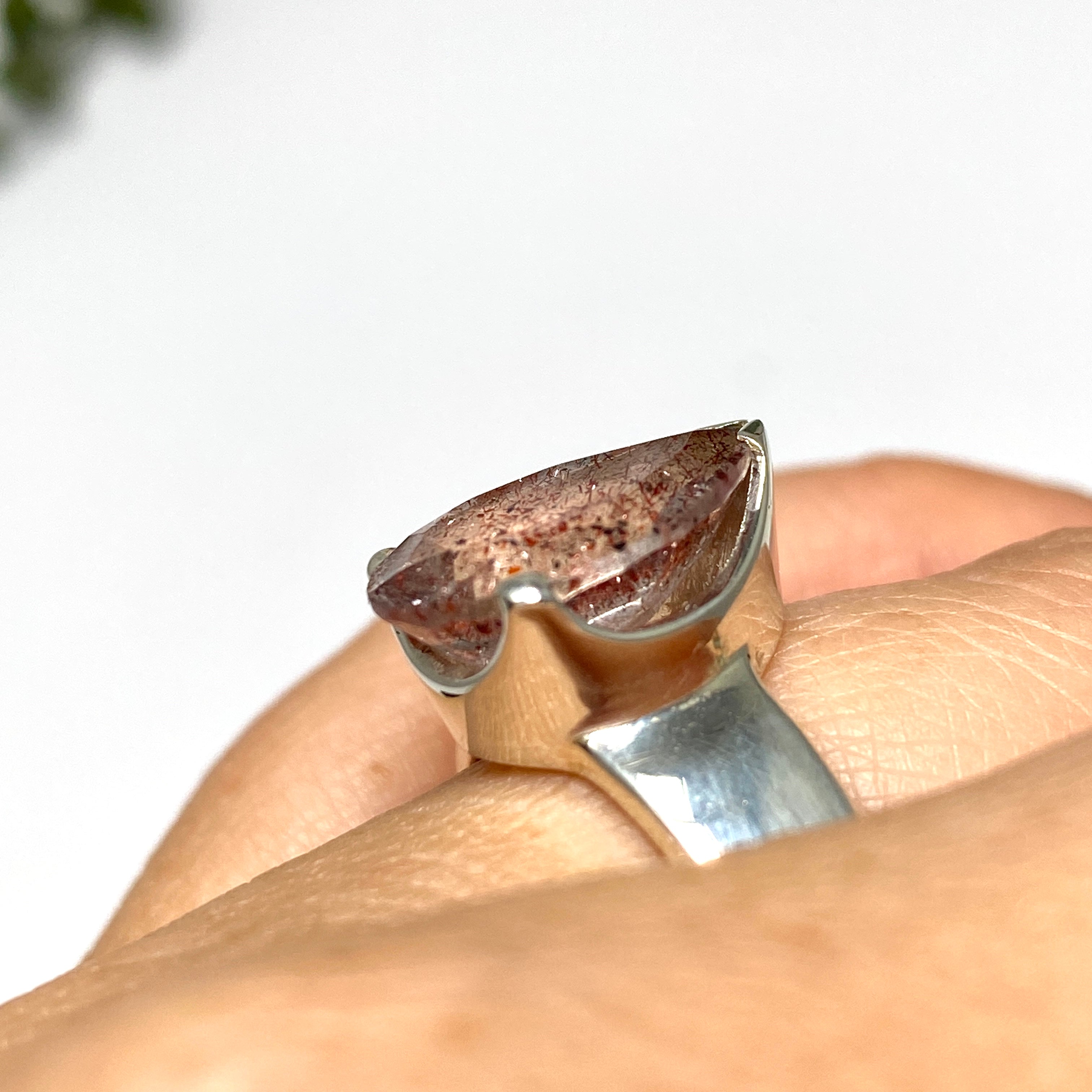 Lepidicrocite in Quartz Faceted Teardrop Ring - Size 7 - Natural Crystal Jewelry for Women - Perfect for Healing, Meditation & Spiritual Gifts