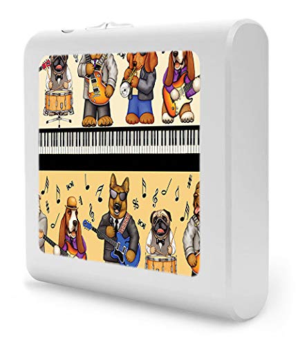 Dimmable LED Night Light with Auto On/Off Sensor - Adjustable Brightness Warm White Plug-In Nightlight for Bathroom, Hallway, Nursery & Bedroom - Perfect for Kids' Rooms, Stairways & Dark Corners - Musical Dogs Design by Dan Morris