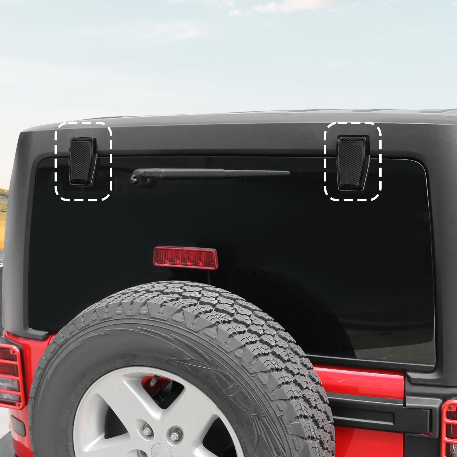 Jeep Wrangler JK JKU Rear Window Hinge Trim Cover (2007-2017) - Carbon Fiber ABS Black Exterior Accessories (2-Piece Set) - Perfect for Off-Roading & Jeep Customization