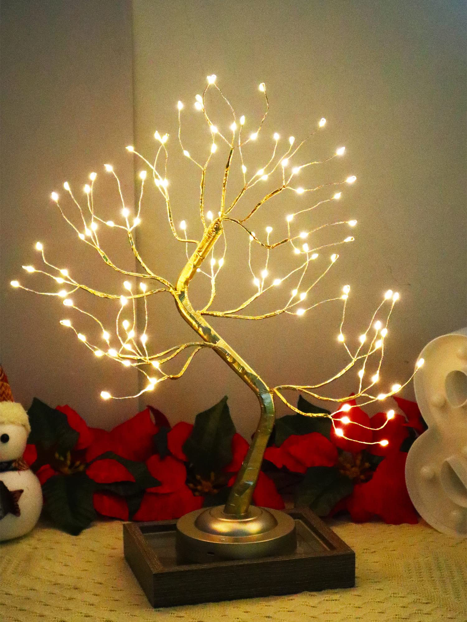 FUCHSUN 108 LED Tabletop Tree Light - 8 Lighting Modes & Timer, USB/Battery Powered Golden Bonsai Fairy Lamp for Christmas Decor, Bedroom, Living Room, Office | Perfect for Holiday Decorations, Romantic Ambiance & Gift Giving