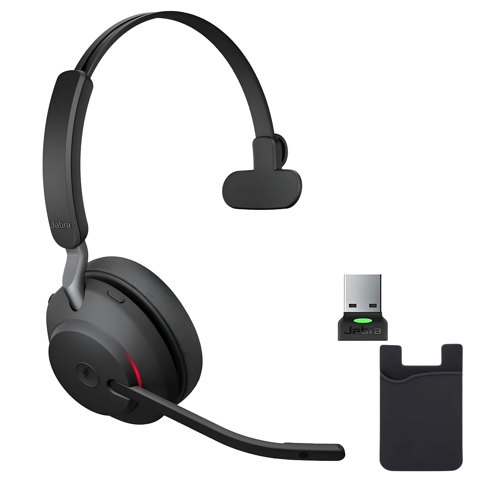 Jabra Evolve2 65 Wireless Mono Bluetooth Headset with Dongle - Compatible with Zoom, Webex, Smartphones, Tablets, PC & Mac - Includes GTW Mobile Wallet & Global Teck Gold Support Plan - Perfect for Remote Work, Online Meetings & Business Calls