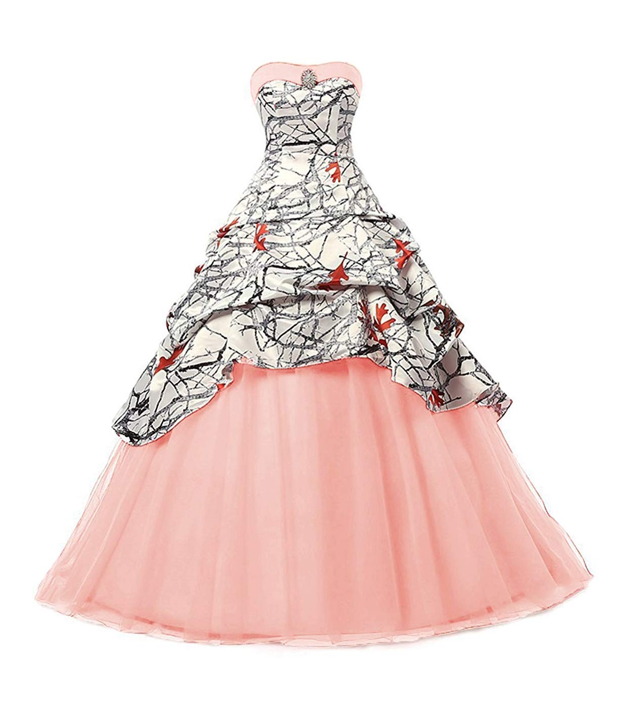 Elegant White Camo Wedding Dress - Tulle Ball Gown for Prom, Quinceanera & Bridal | Perfect for Beach Weddings, Formal Dances & Special Occasions