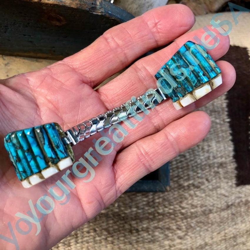 Authentic 925 Sterling Silver Turquoise Alabaster Watch Band - Handcrafted Native American Ponca Tribe Bear Design - Perfect for Casual, Boho & Festival Outfits