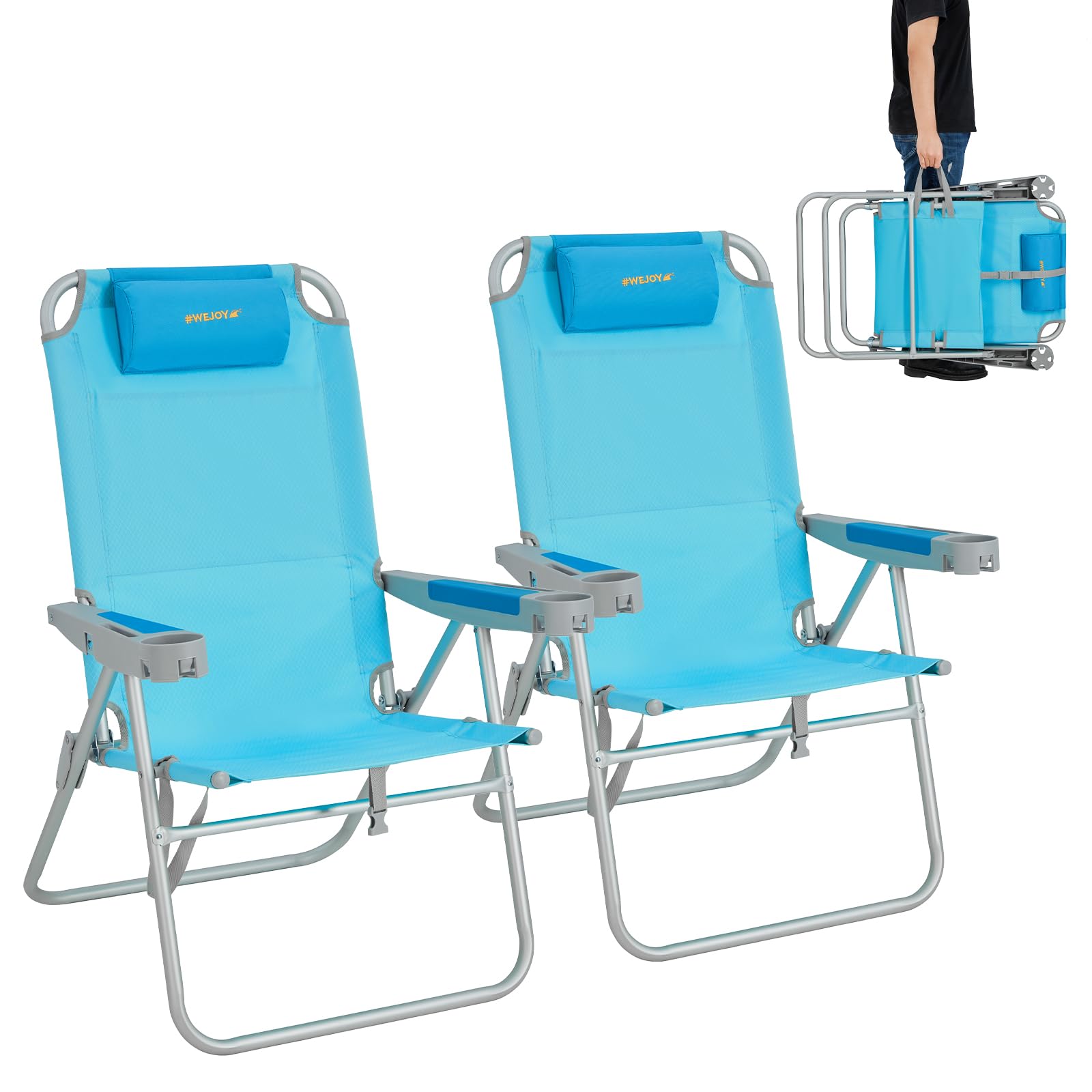 WEJOY Oversized Backpack Beach Chair - 5 Position Adjustable Reclining Folding Chair for Adults - Portable High Back Low Profile Chair with Backpack Straps, Cup Holder & Phone Pocket - Supports 300 lbs - Perfect for Beach, Camping, Picnics & Outdoor Relaxation