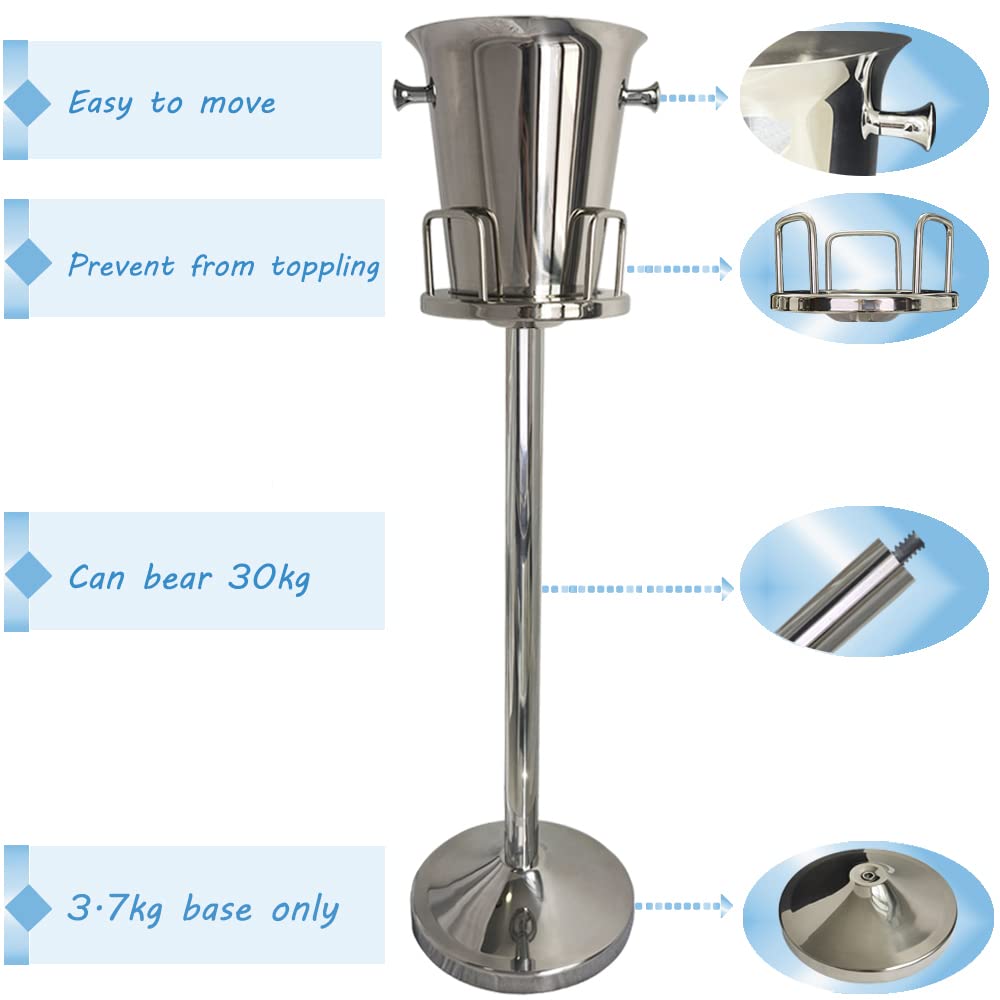 Stainless Steel Champagne & Wine Ice Bucket with Stand - 5L Capacity (12Lb) Hammered Tall Design for Party, Bar, KTV, Wedding, Club, BBQ & Home Use - 3Ft Silver Standing Ice Cooler for Drinks & Beverages Chilling