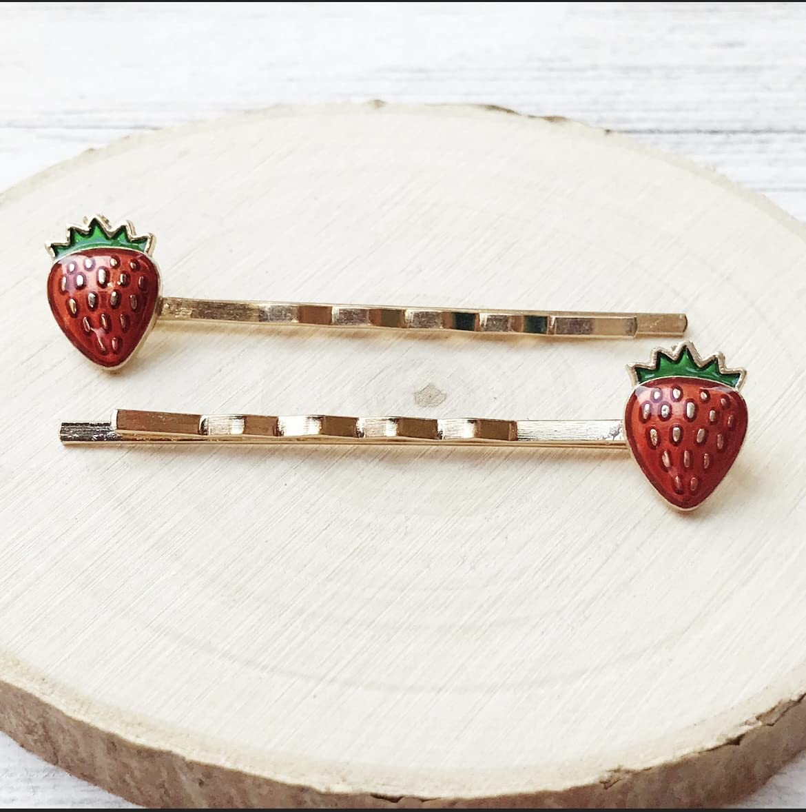 Strawberry Bobby Pins for Women - Gold Enamel Fruit Hair Clips | Cute Foodie Jewelry Gifts for Girls | Perfect for Weddings, Parties & Everyday Hair Accessories