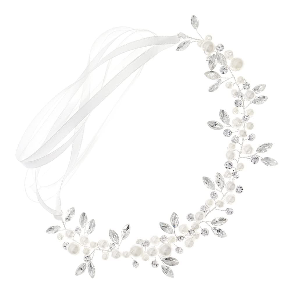 FOMIYES Rhinestone Pearl Headband for Women - Bridesmaid Hair Accessories, Bridal Headdress with Floral Vines & Artificial Pearls, Elegant Hairband for Weddings, Parties, and Special Occasions