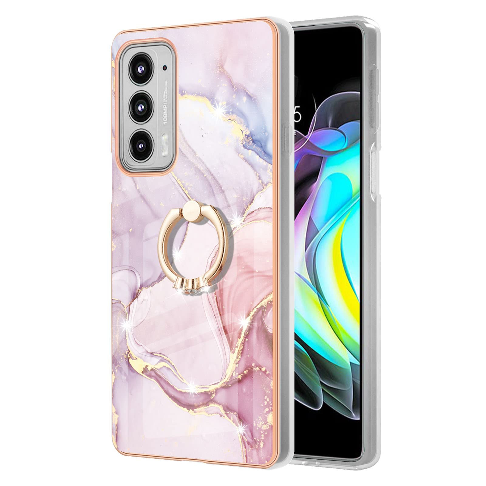 XYX Marble TPU Full-Body Protective Case with 360° Rotating Ring Kickstand for Motorola Edge 20 - Light Purple | Slim Fit Shockproof Cover for Daily Use, Work & Travel Protection