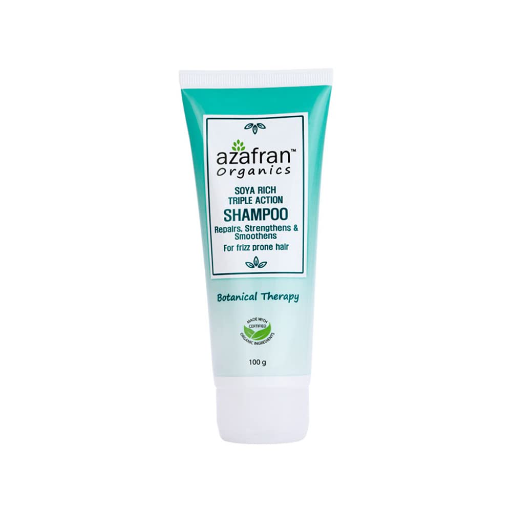 Azafran Organics Intense Moisturizing Shampoo for Frizz-Free Smooth Hair - Soya Rich Formula with Olive Butter, Soy Butter & Glycerin - Best for Dry, Rough & Frizz-Prone Hair - 100g - Perfect for Daily Hair Care & Salon-Quality Results at Home