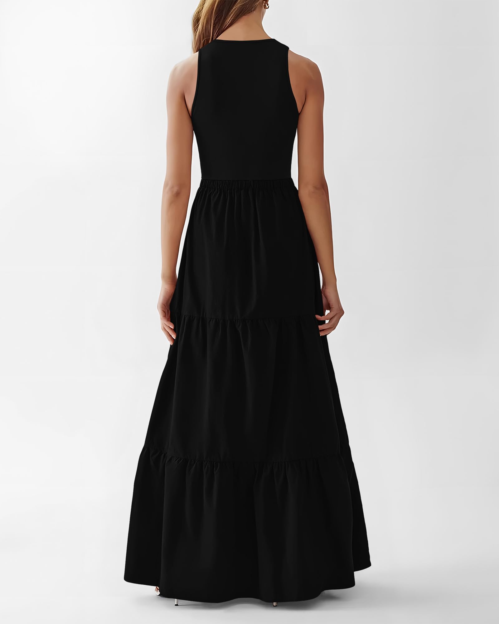 BTFBM Women's Sleeveless Summer Maxi Dress - Wedding Guest Dress with Ribbed Knit Top & Pockets | Beach Vacation, Garden Party, Cocktail Attire