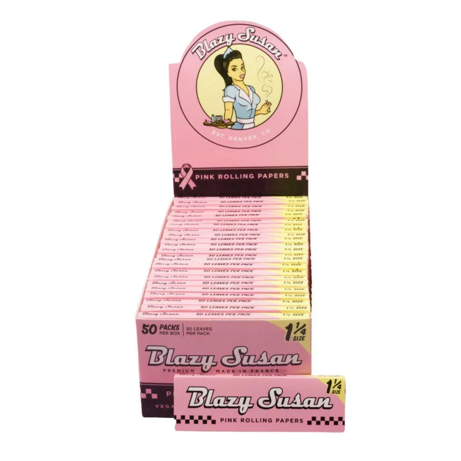 Blazy Susan 1¼ Size Pink Rolling Papers - Premium Hemp Rolling Papers for Smooth Smoking Experience | Perfect for Herbal Blends, Tobacco & DIY Rolling at Home or On-the-Go