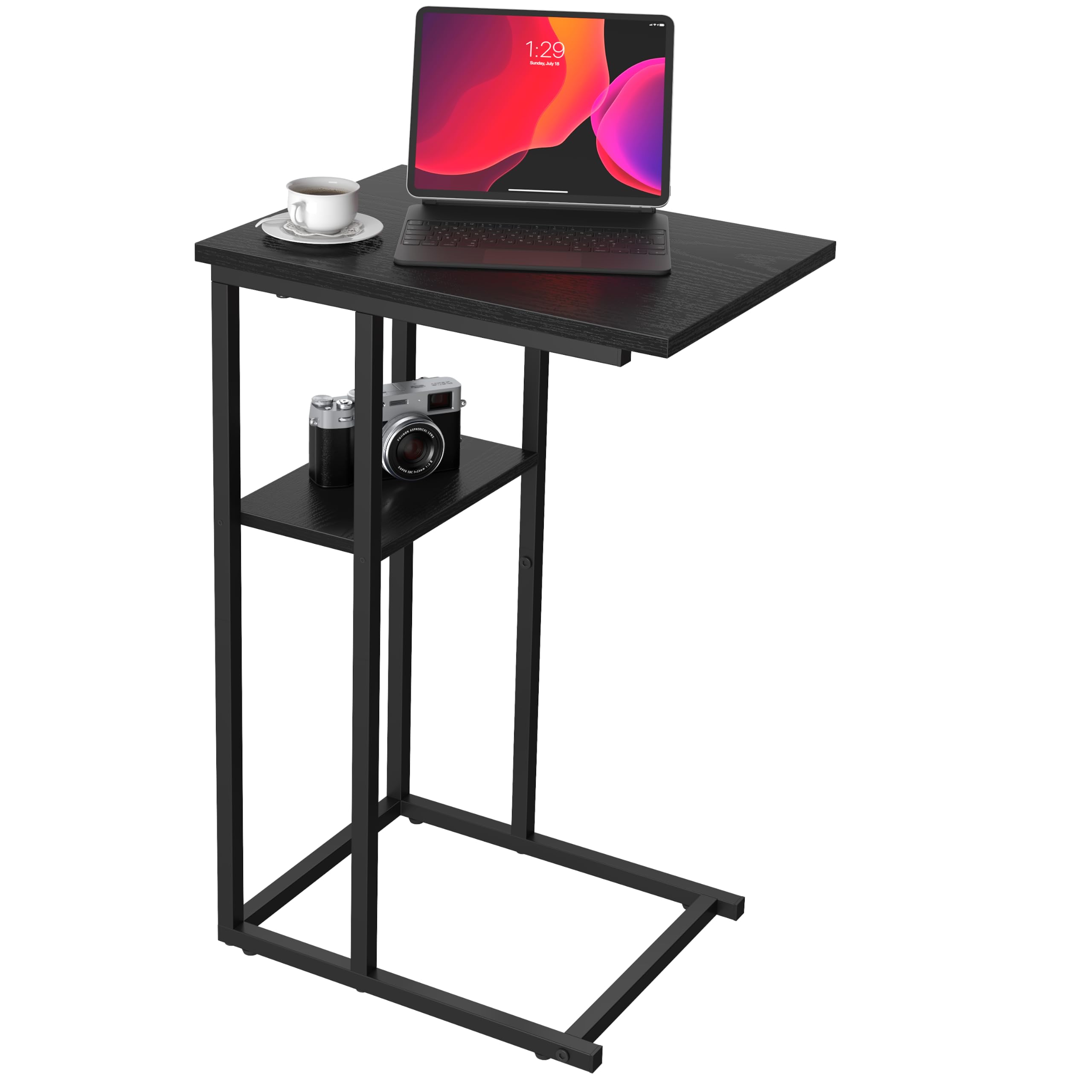 Yusong C-Shaped End Table - Small Side Table for Couch & Bed, Compact Sofa Table for Small Spaces - Perfect for Living Room, Bedroom & Bedside - Black Oak Finish | Ideal for Apartments, Dorms & Cozy Home Decor