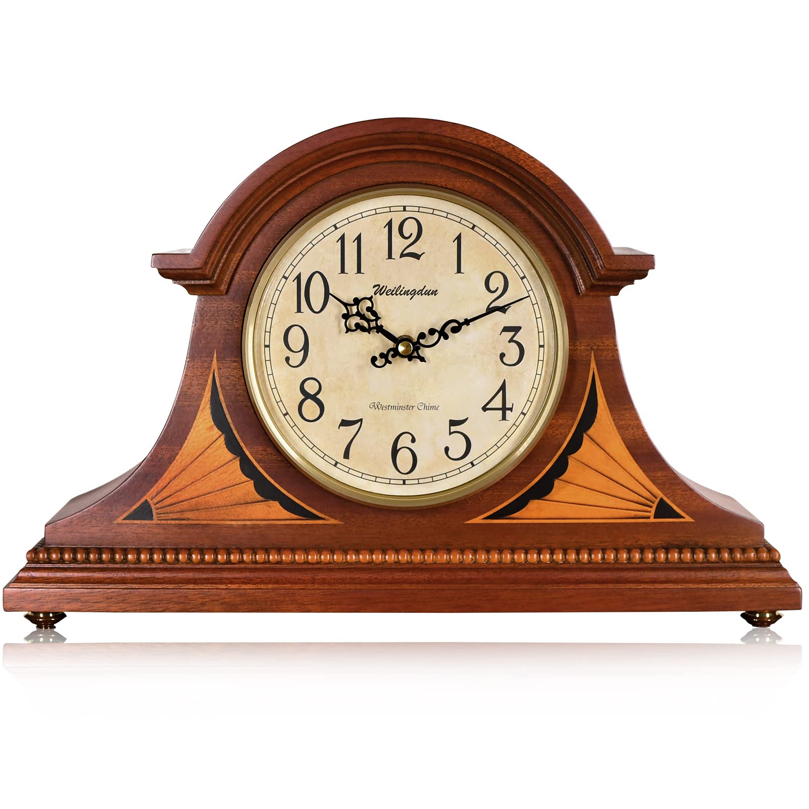 Vintage TXL Wooden Mantel Clock - Silent Battery Operated Table Clock for Living Room, Bedroom, Office - Classic Home Decor Gift (T10384) | Perfect for Shelf Display, Desk Decor & Housewarming Presents