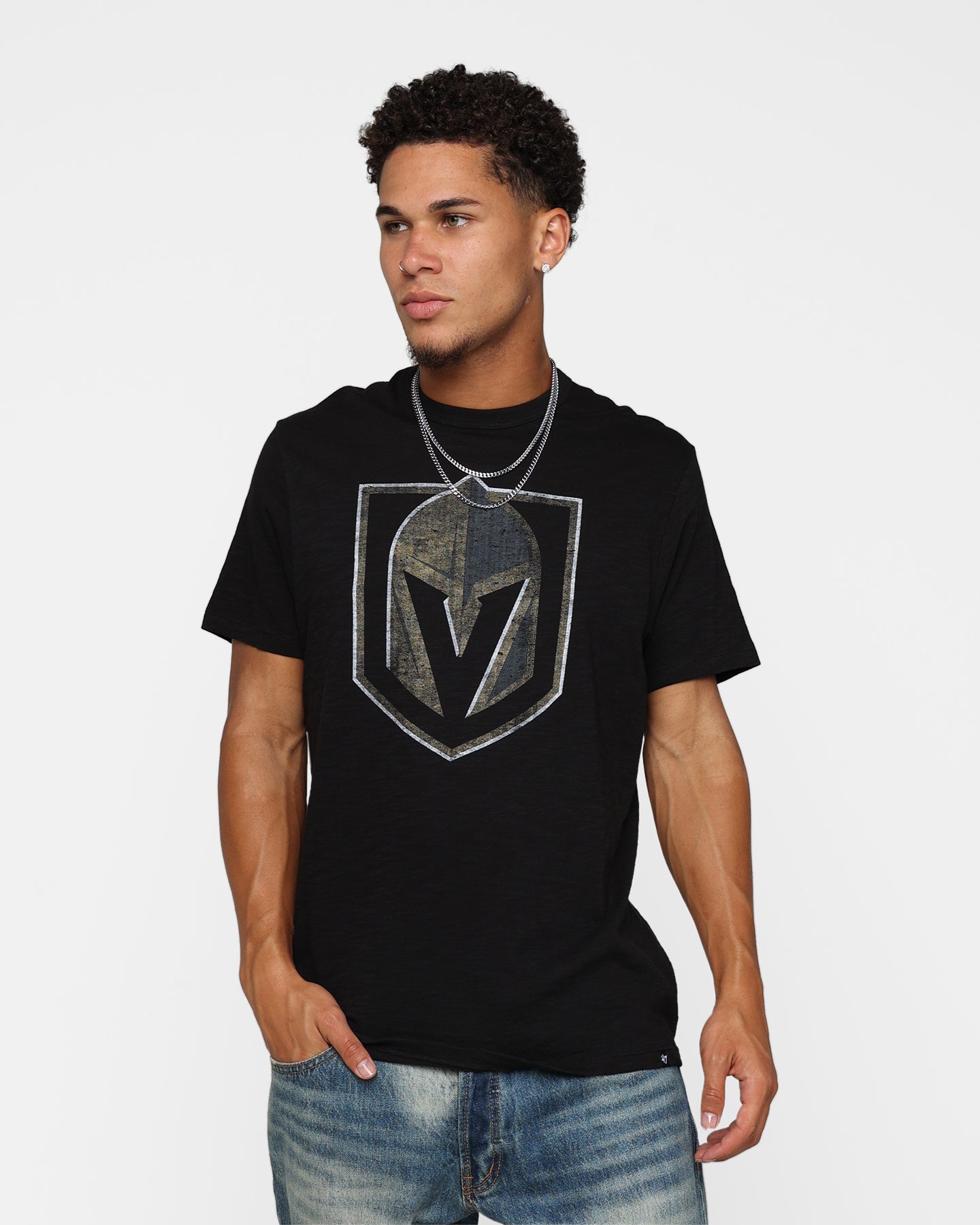 47 Brand Vegas Golden Knights Jet Black T-Shirt for Men - Official NHL Hockey Fan Apparel - Perfect for Game Day, Sports Events & Casual Wear