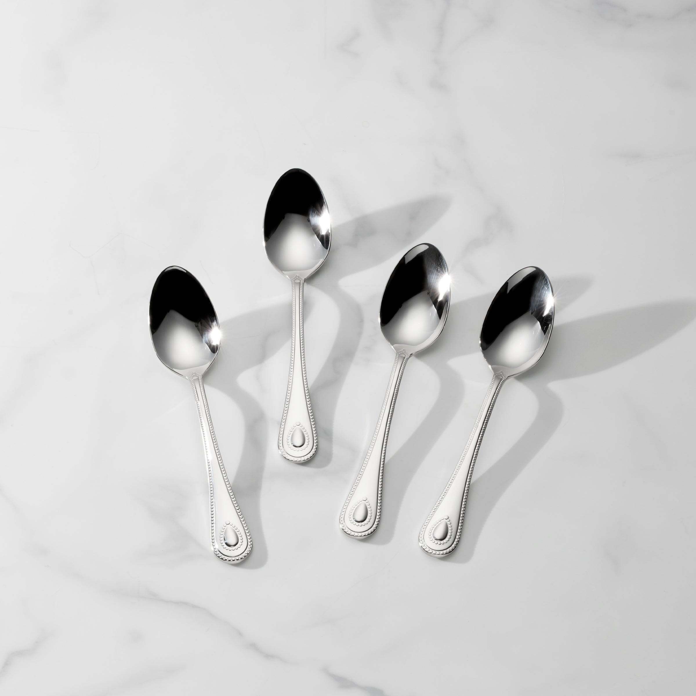 Elegant French Perle Dinner Spoon Set of 4 - Premium Stainless Steel Cutlery for Fine Dining, Wedding Registry & Formal Table Settings