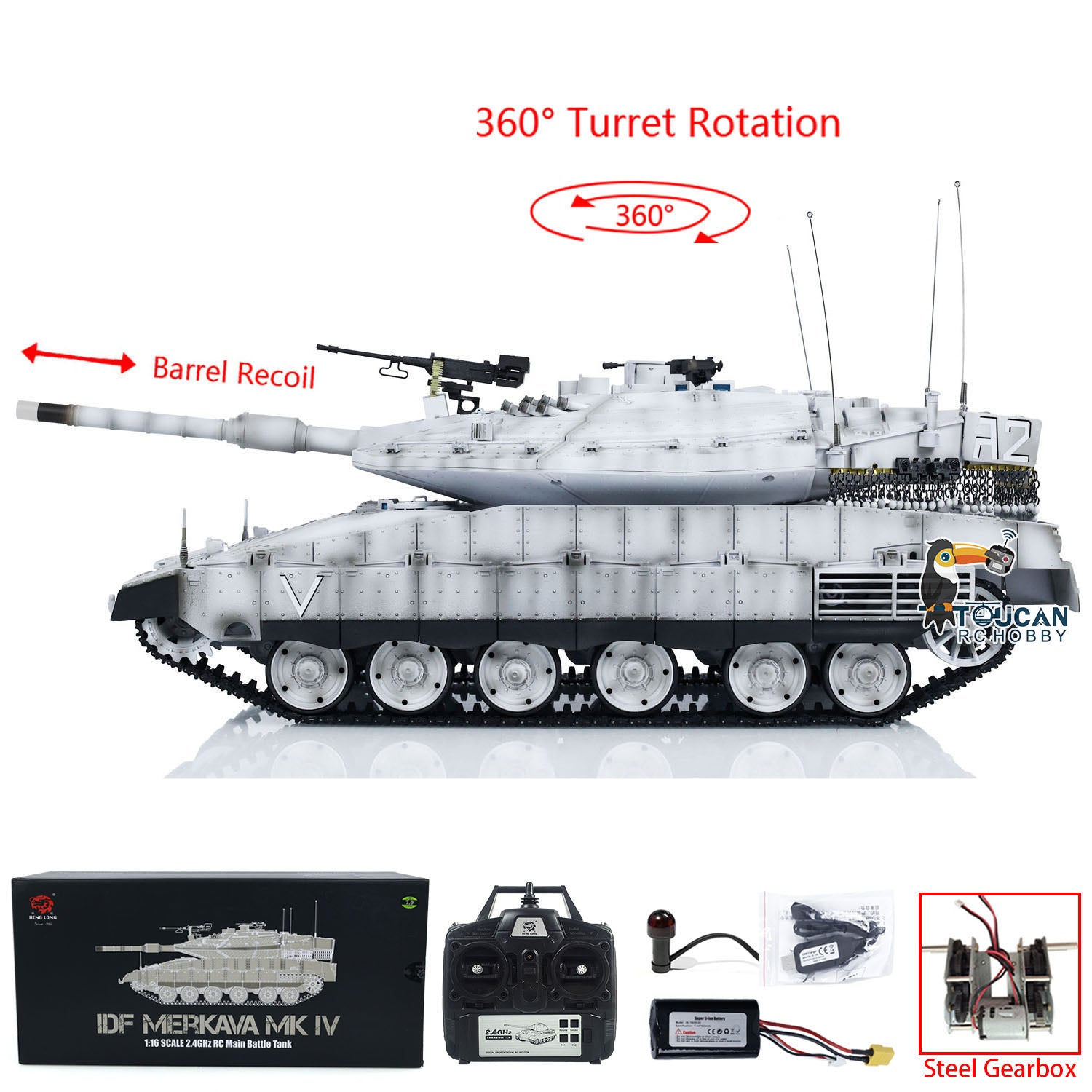 1/16 Heng Long 3958 RC Tank - IDF Merkava MK IV Metal Gearbox Military Vehicle with Radio Control | Collectible Model for Hobbyists & Battle Simulation Scenes