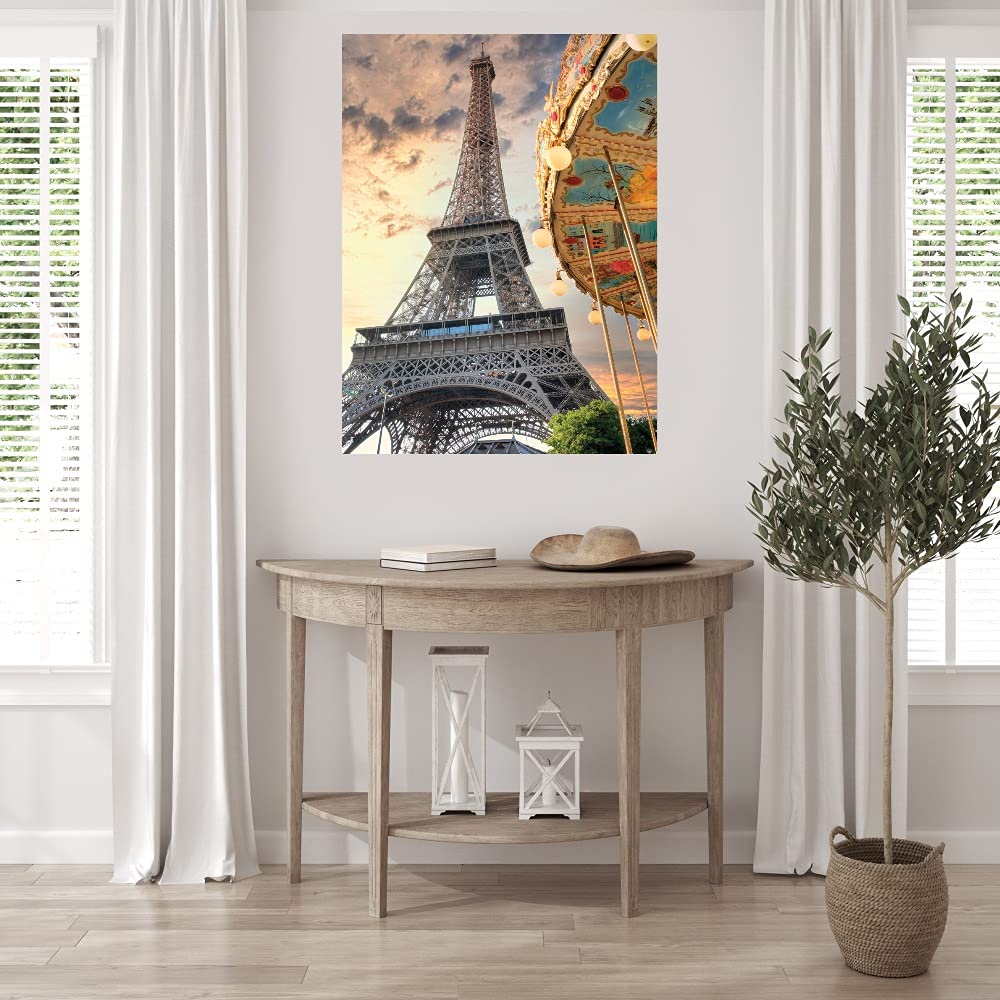 Eiffel Tower and Carousel Fine Art Canvas Wall Decor by Alan Blaustein - 35x46 Inch Ready to Hang Painting for Living Room, Bedroom, Office - Perfect for Home Decor, Housewarming Gifts & Interior Design
