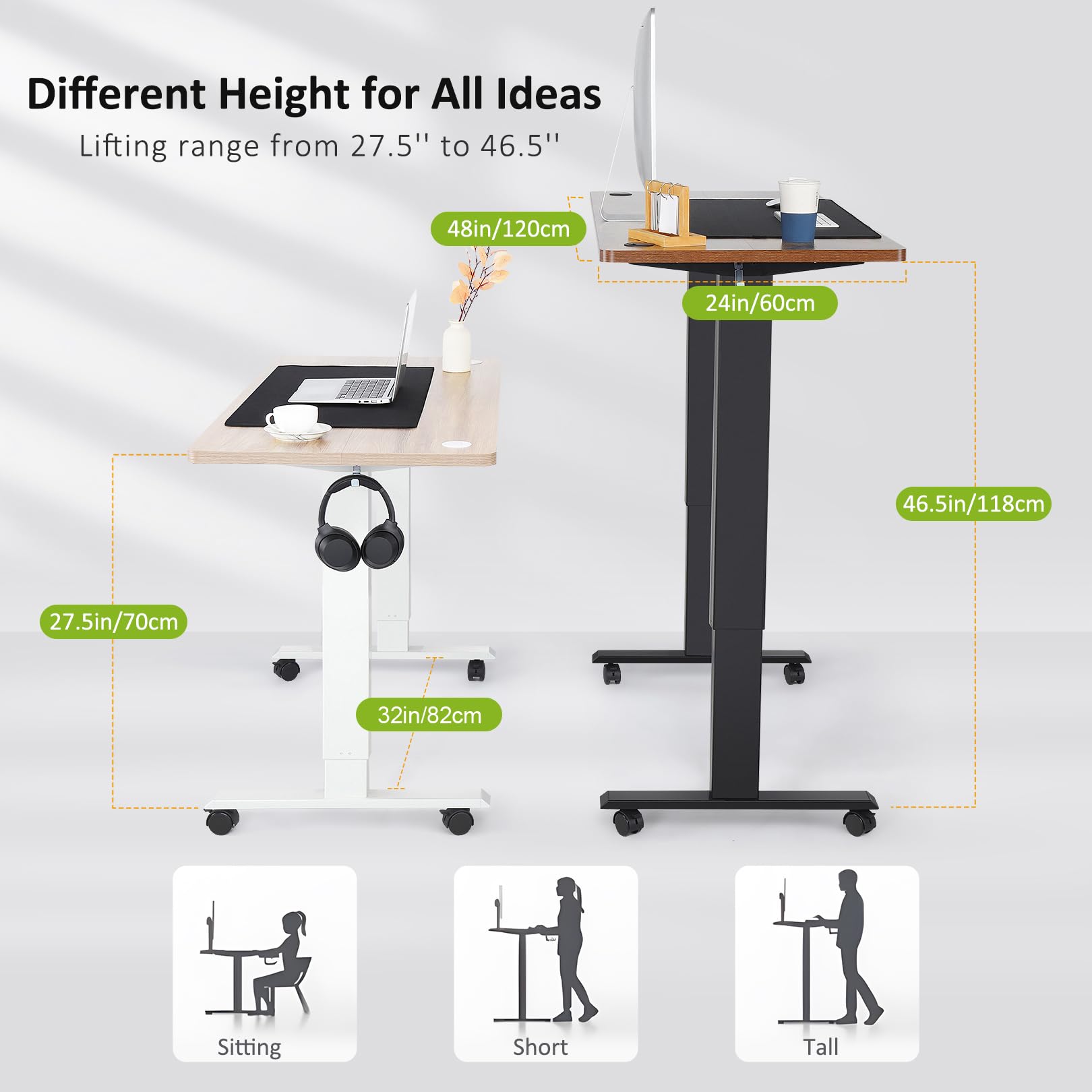 Farexon 48x24 Inches Electric Standing Desk - Adjustable Height Sit Stand Computer Desk with Double Metal Hooks, 4 Memory Preset Settings (27