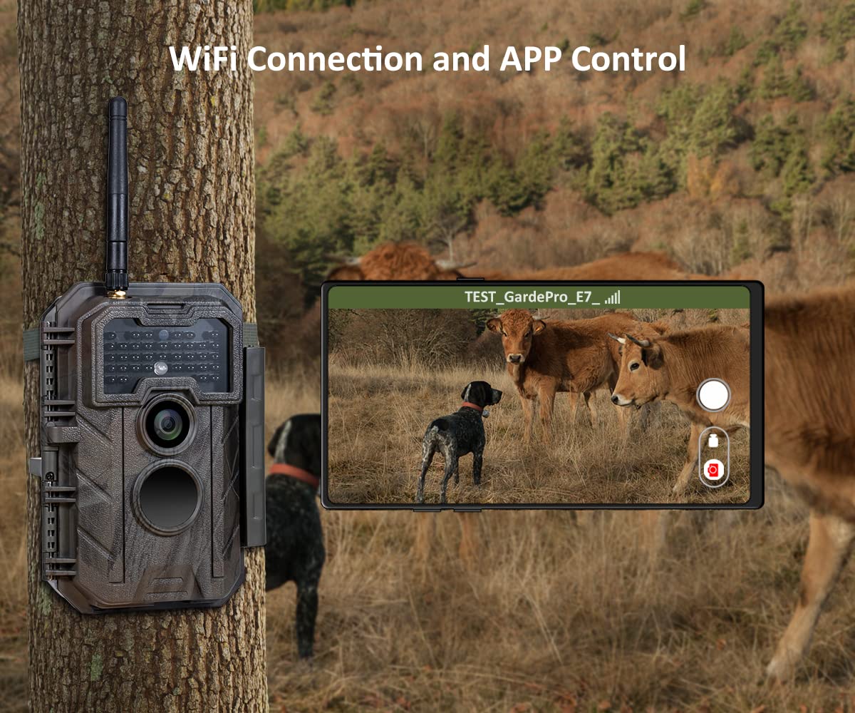 GardePro E7 WiFi Trail Camera 32MP 1296P HD - Wireless Game Camera with Night Vision up to 100ft, Motion Activated Waterproof Hunting Camera - Perfect for Wildlife Monitoring, Deer Hunting & Outdoor Security Surveillance