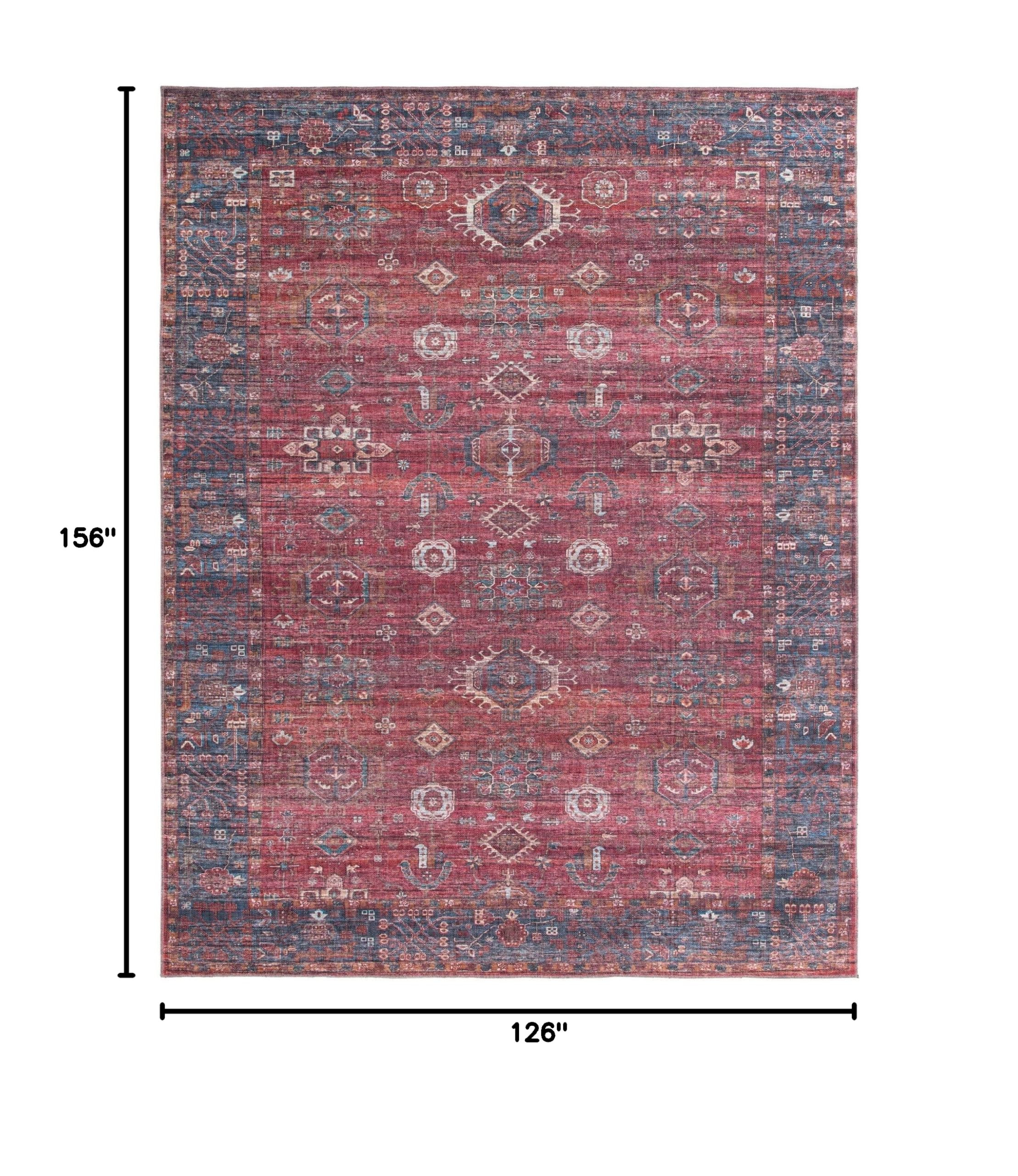 Washable Low-Pile Area Rug 10x13 Feet - Rust Red Modern Maahru Collection for Living Room, Dining Room & Open Floor Plans | Pet-Friendly & Easy Clean Home Decor