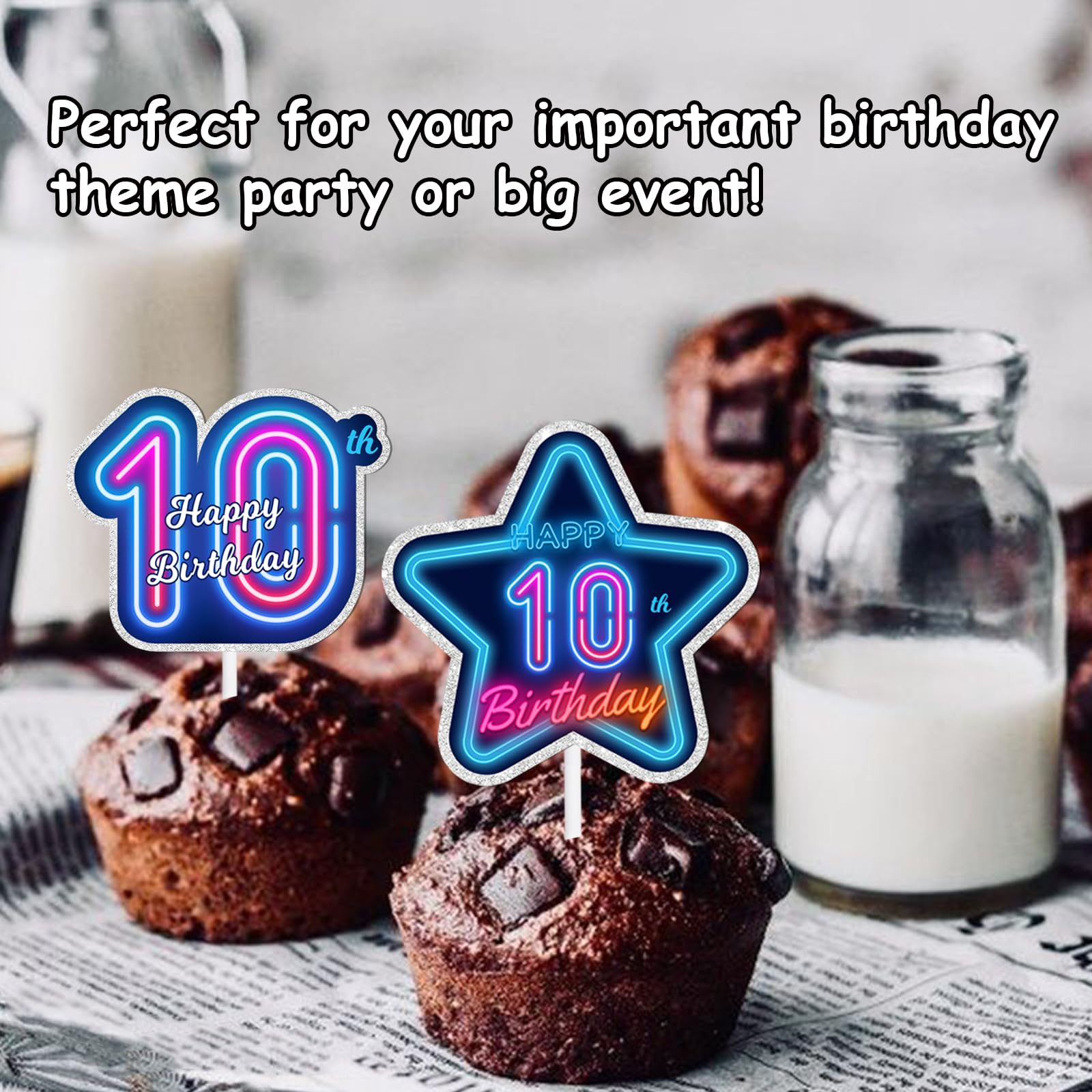18-Piece Blue Fluorescent Glitter Cupcake Toppers - 