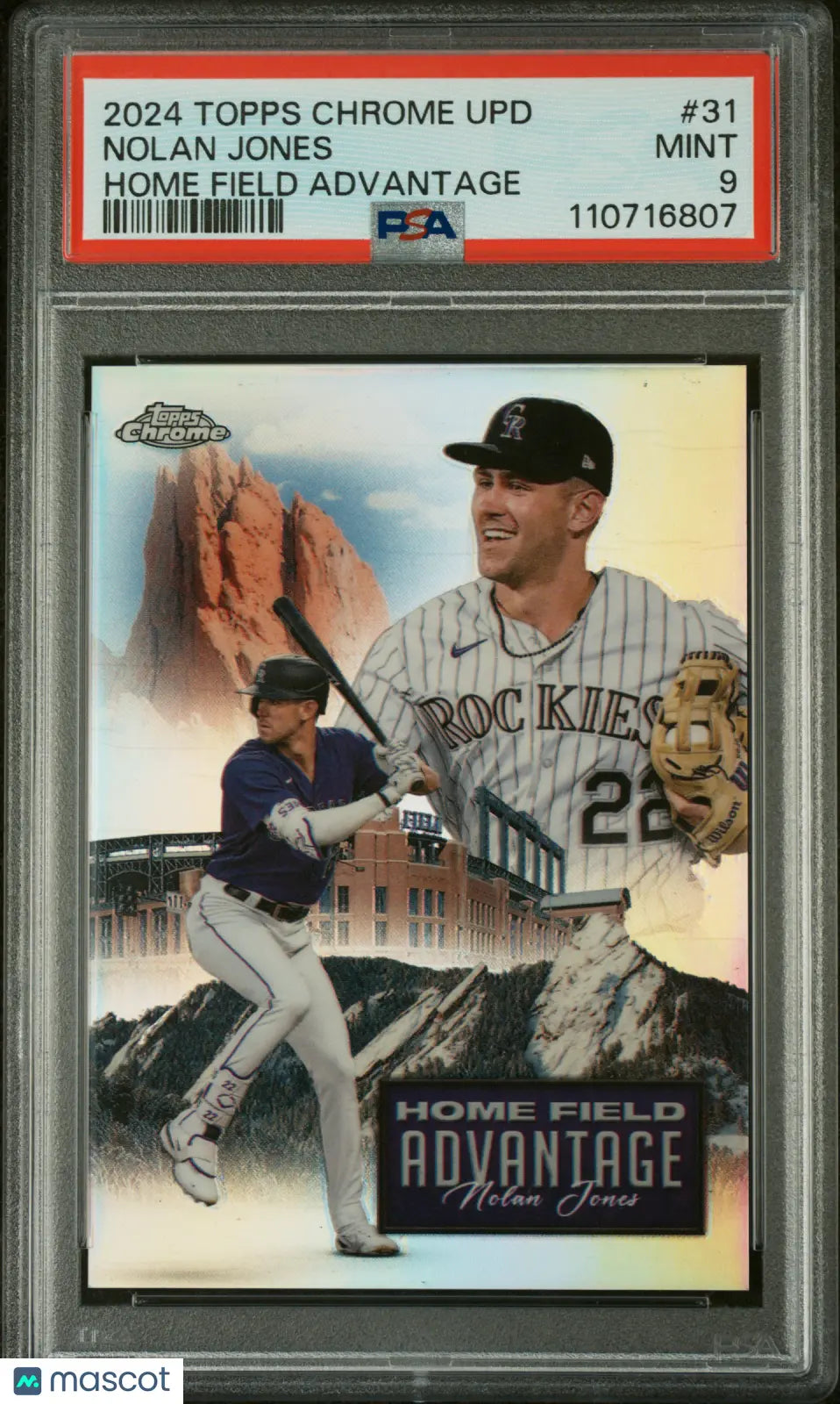 2024 Topps Chrome Update Home Field Advantage Nolan Jones PSA 9 Graded Baseball Card - Perfect for Collectors, Investors & Sports Memorabilia Enthusiasts