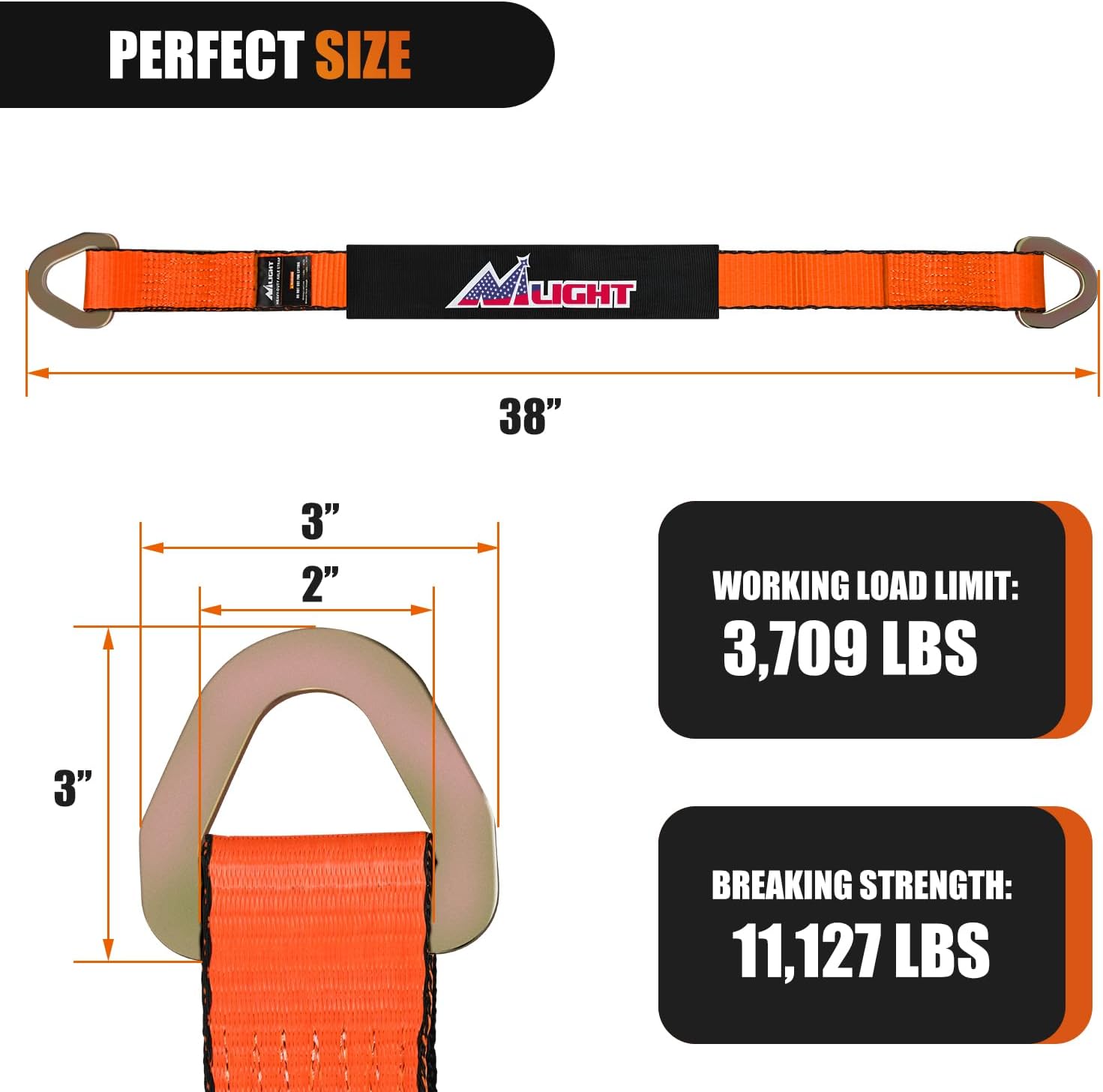 2in x 38in Heavy Duty Axle Tie Down Straps 4PCS - Secure Cargo, Motorcycle, ATV & Equipment for Transport - Perfect for Trucks, Trailers & Moving