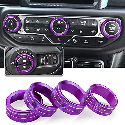 Jeep Wrangler JL JLU 2018-2021 & Gladiator JT 2020 AC Button Cover - Aluminum Alloy Air Conditioner Headlight Switch Knob Trim (Purple, 4PCS) - Perfect for Off-Roading & Interior Customization
