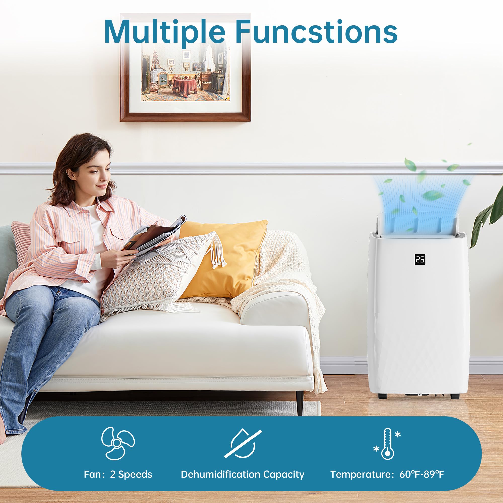 12,000 BTU Portable Air Conditioner with Remote Control - 4-in-1 Cooling Unit for Rooms Up to 550 Sq.Ft - Window Kit Included - 24 Hour Timer - Perfect for Bedrooms, Living Rooms & Small Apartments - Stay Cool in Summer Heatwaves - Ideal for Home, Office & Hot Weather Relief - Great for Summer Nights, Heat Relief & Energy Efficient Cooling