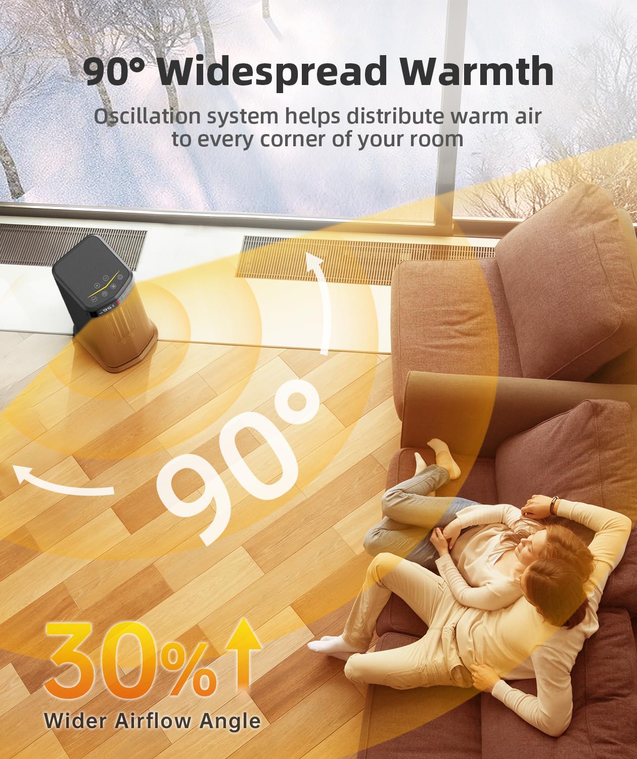 BREEZOME 1500W PTC Ceramic Space Heater with Thermostat - 90° Oscillating, 24H Timer, Fast Heating Electric Heater for Home, Office, Bedroom - Perfect for Winter Warmth & Energy Efficient Indoor Heating