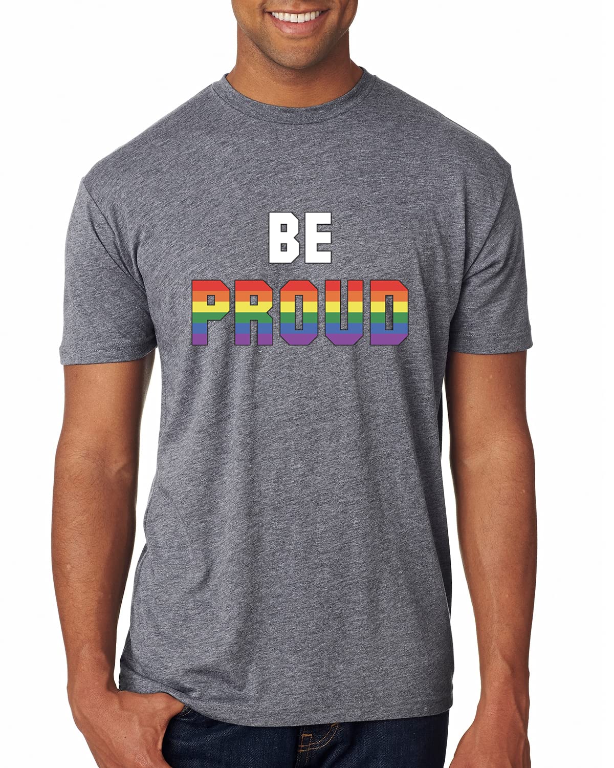 Be Proud Rainbow LGBT Pride Men's Premium Tri-Blend T-Shirt - Soft & Comfortable Gay Pride Shirt for LGBTQ+ Support, Parades & Everyday Wear