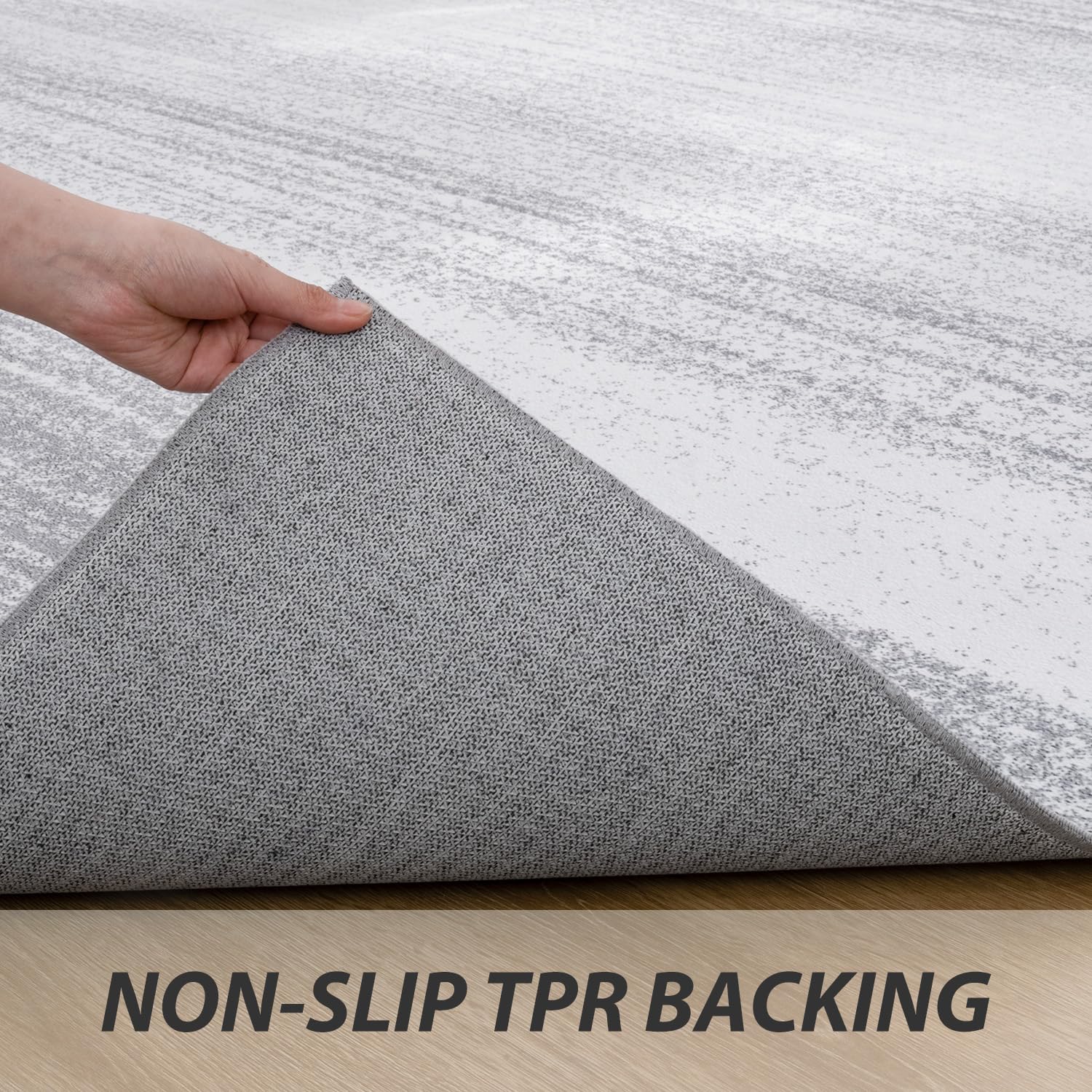 Modern Abstract 5x7 Area Rug - Machine Washable Neutral Grey Carpet for Living Room, Bedroom, Dining Room - Contemporary Home Decor for Cozy Spaces & Stylish Interiors