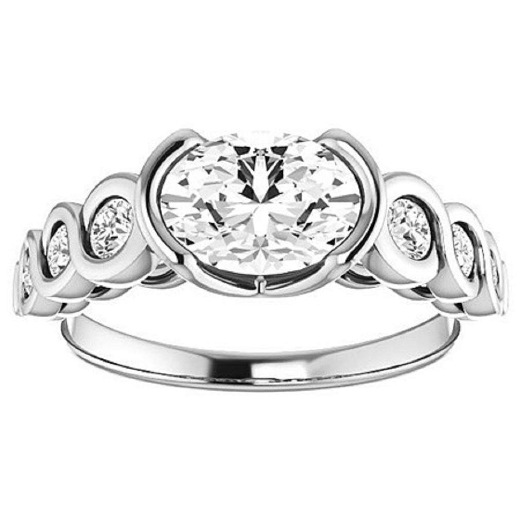 2.00CT Oval Cut VVS1 Colorless Moissanite Engagement & Wedding Ring Set in 925 Sterling Silver - Semi Bezel Bridal Jewelry Set, Perfect Gift for Anniversaries & Proposals