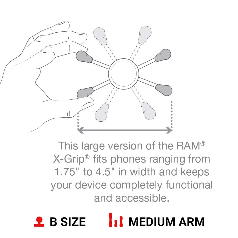 RAM Mounts X-Grip Large Phone Mount with Diamond Base RAM-B-102-UN10U & Medium Arm - Secure Phone Holder for Car, Motorcycle, and Bike