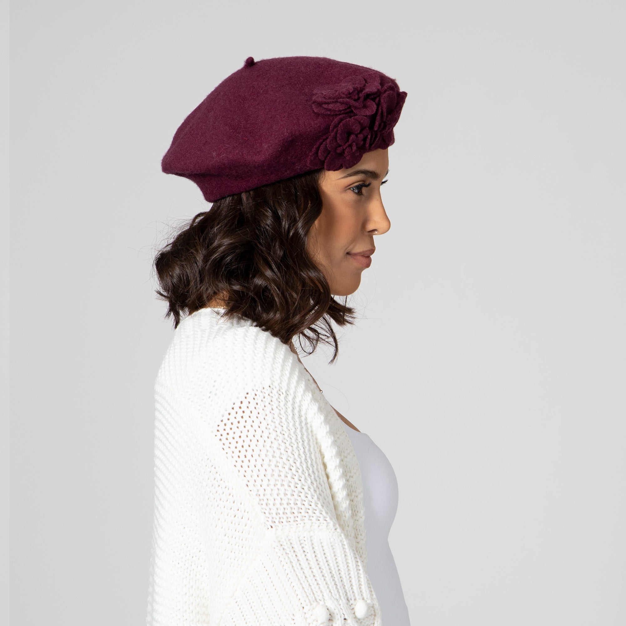 Women's Wool Beret Hat with Floral Embroidery - Soft Winter Beanie for Women - Perfect for Outdoor Activities, Travel & Fashion Accessories