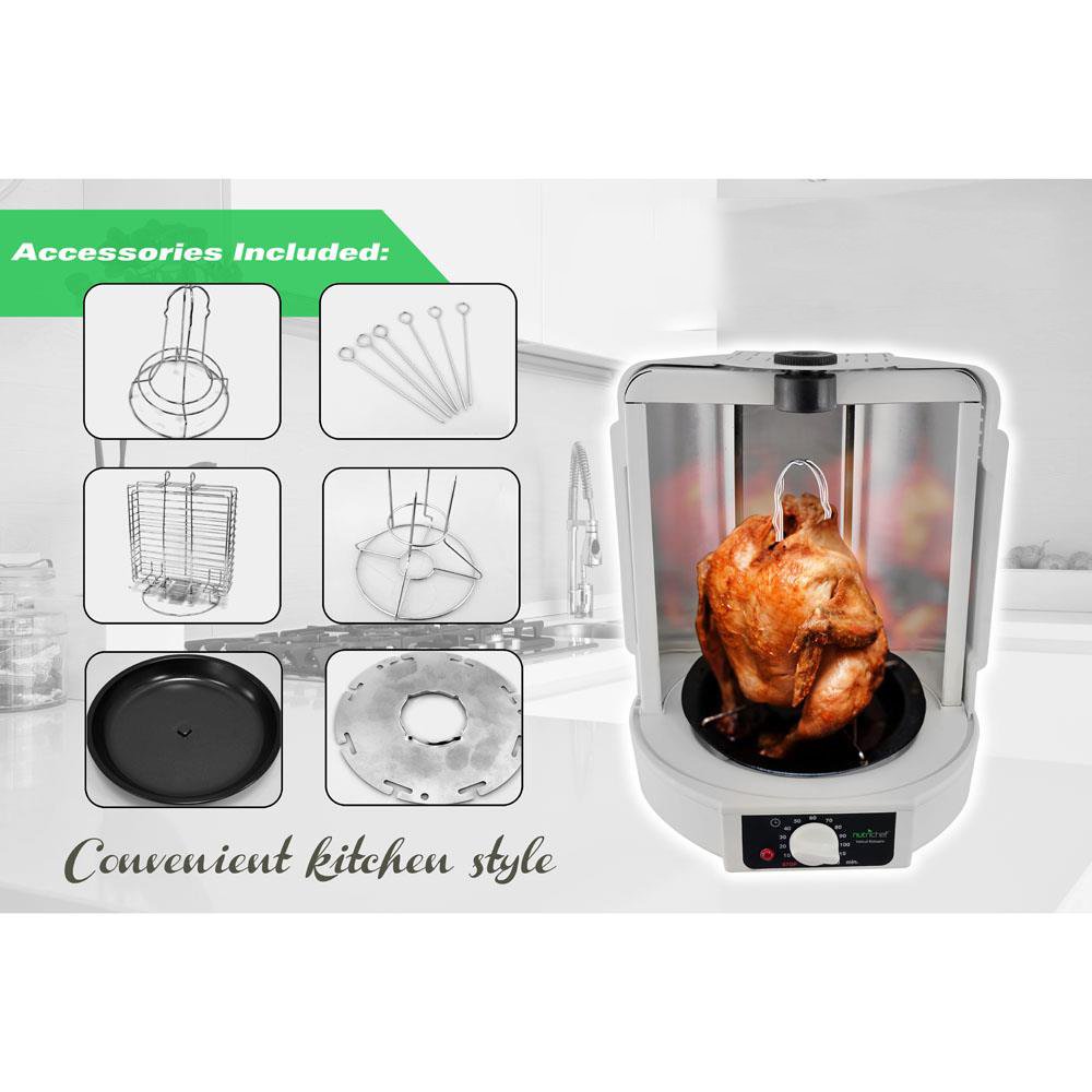 NutriChef AZPKRT15 Vertical Rotisserie Cooker - 1 lb Capacity, White Countertop Rotisserie Oven for Chicken, Kebabs & More - Perfect for Home Kitchens, BBQs & Small Restaurants