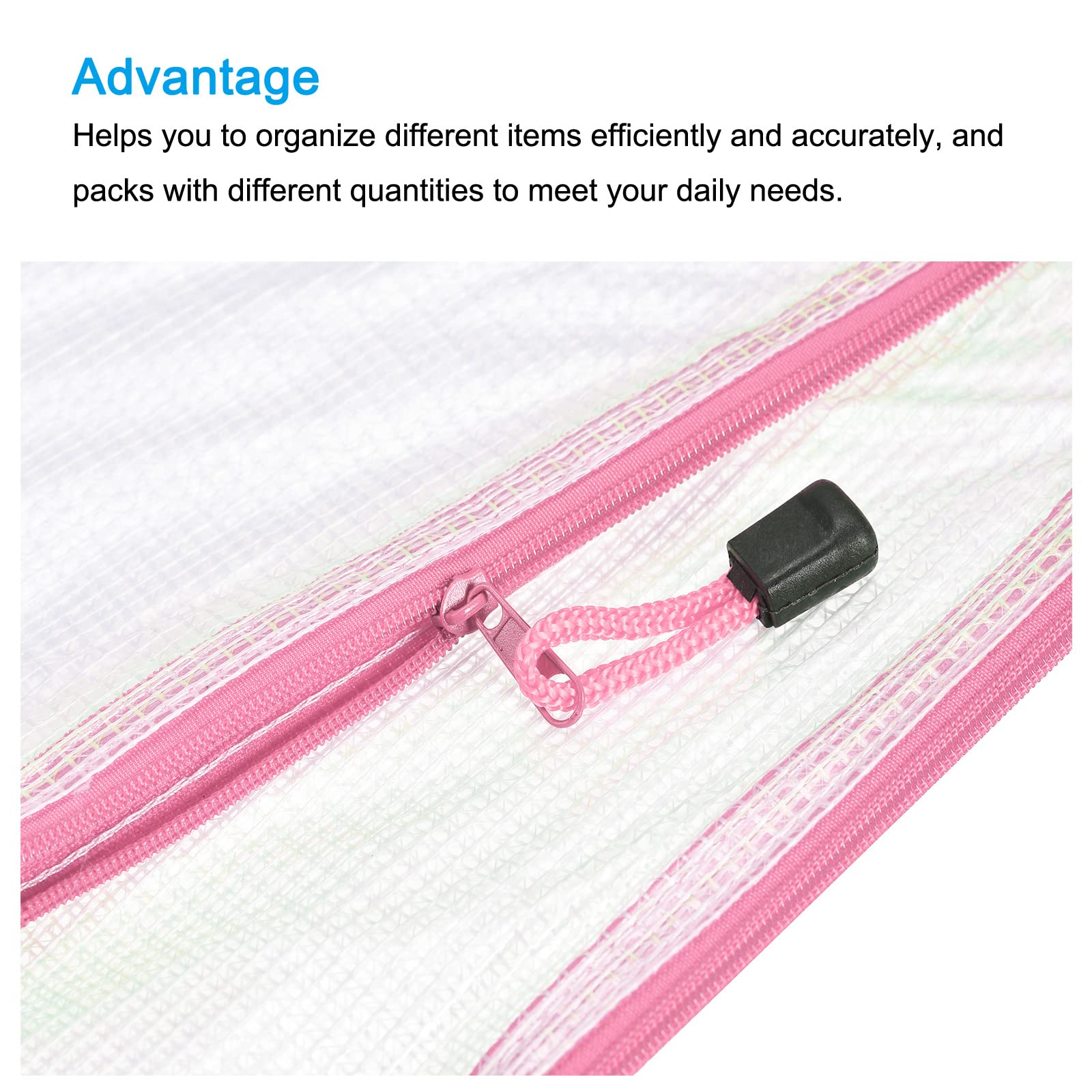 Meccanity A4 Mesh Zipper Bags - 12 Pack Plastic Document Organizer Folders with Secure Zipper Closure for Office, School, Travel & Home Storage (Pink) | Perfect for Files, Receipts, Art Supplies & Travel Essentials