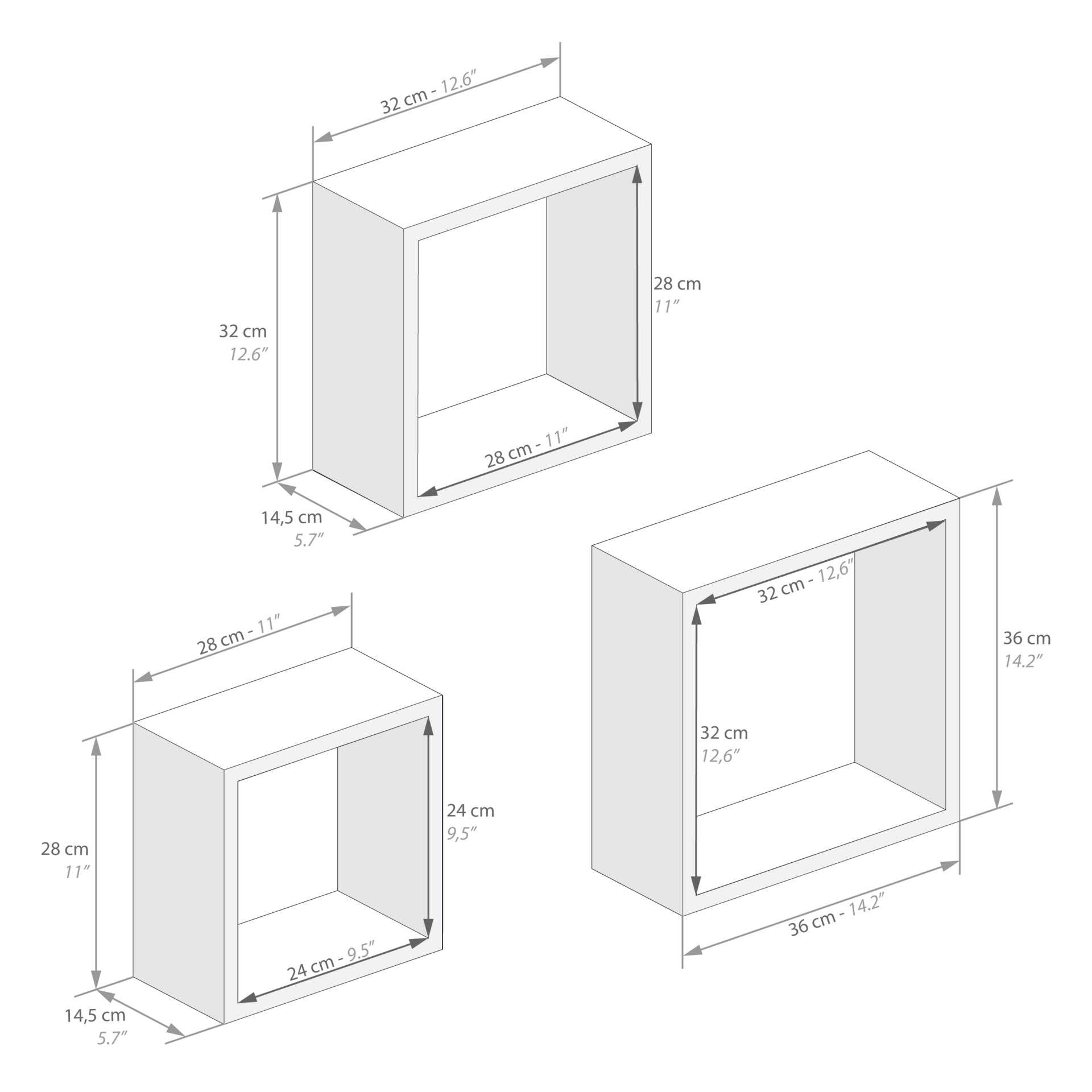 3-Piece Square Cube Shelves Set - Giuditta Oak Melamine Wall Mount Shelves for Kitchen, Living Room & Bedroom | Italian Modern Furniture for Home Storage & Decor