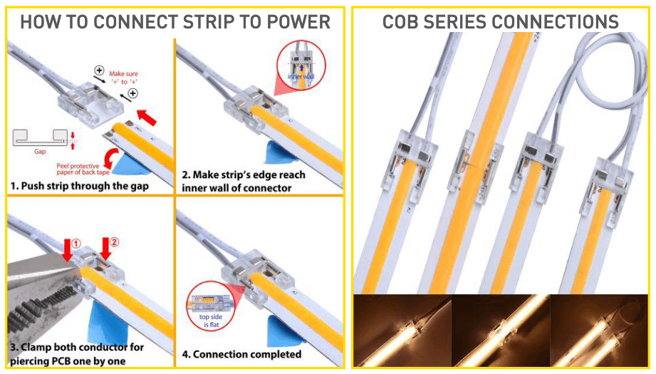 24V COB LED Strip with Solderless Connector (8mm) - High Brightness Flexible LED Light Strip for Home, Kitchen, Cabinet, and DIY Lighting Projects