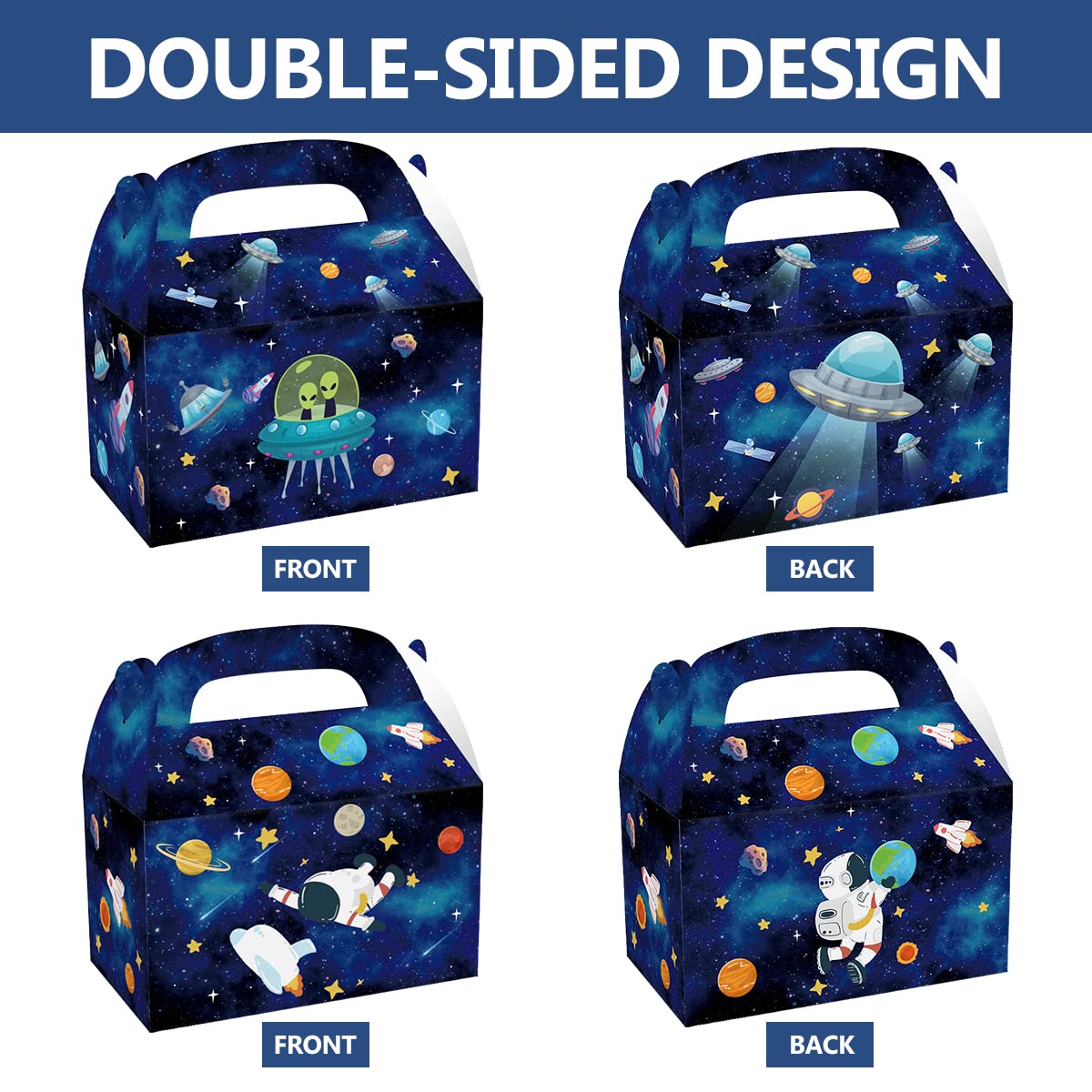 CIEOVO 24 Pack Outer Space Party Favor Boxes - Galaxy Themed Candy Treat Gift Boxes for Kids Birthday, Baby Shower & Classroom Rewards | Eco-Friendly Recycled Party Supplies for Space Theme Decorations