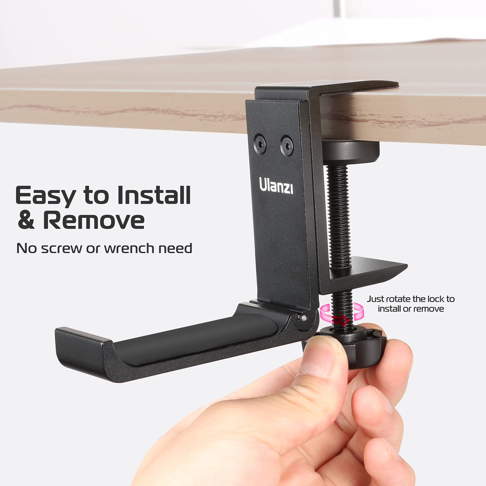 ULANZI Foldable Under Desk Headphone Stand - Aluminum Headset Hanger Mount with Non-Slip Silicone Pad, Space Saving Universal Hook for Gaming & Office Headsets - Perfect for PC, PS5, Xbox & Workstation Setup