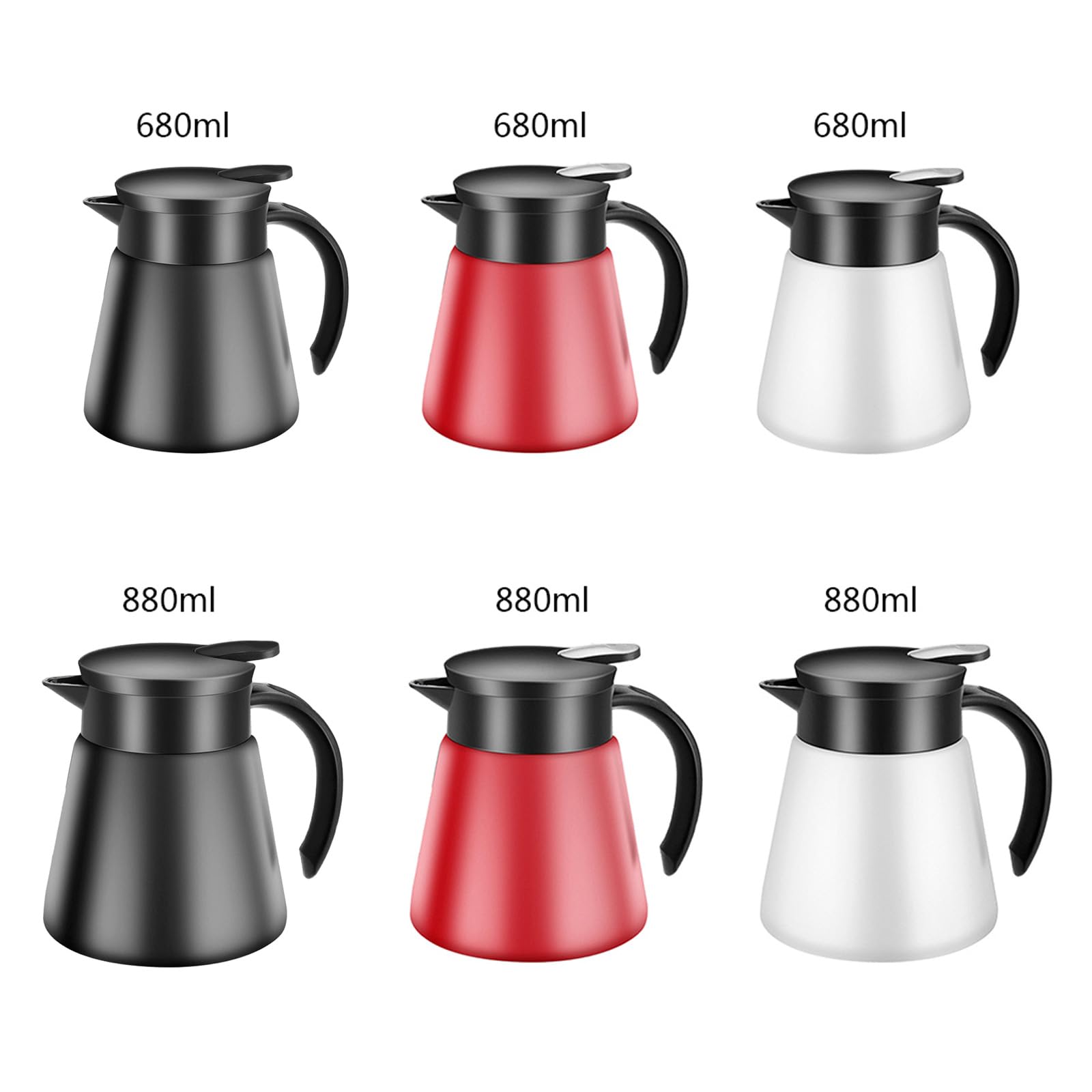 600ml/880ml Stainless Steel Double Wall Vacuum Insulated Milk Tea Kettle - White | Heat & Cold Retention | Perfect for Coffee, Tea & Beverage Serving at Home, Office or Cafe