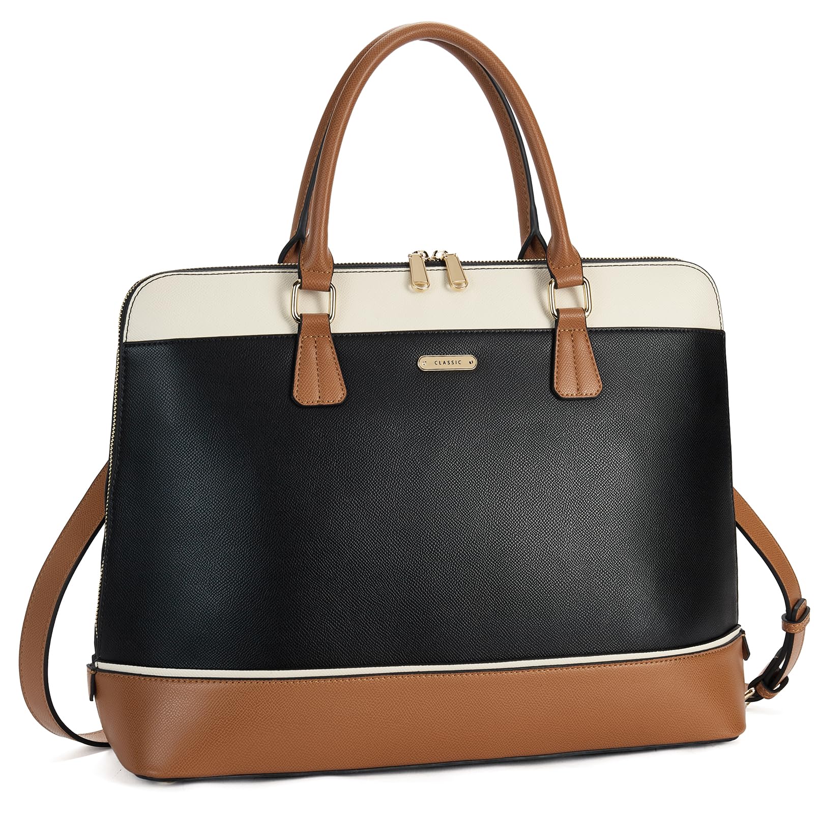 Telena 15.6 Inch Leather Laptop Tote Bag for Women - Professional Shoulder Briefcase with Large Capacity, Stylish Black & Brown Handbag (TLB0122204-01) - Perfect for Work, Business Meetings & Travel