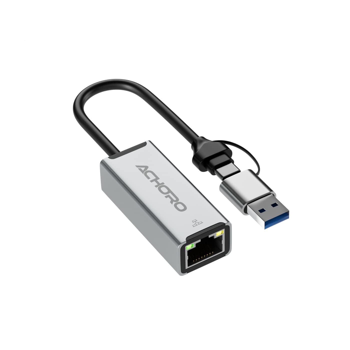 ACHORO USB C & USB A to Ethernet Adapter with Multiple Ports - Aluminum Alloy LAN to USB Converter for PC, Mac - Perfect for Home Office, Gaming & Remote Work Connectivity