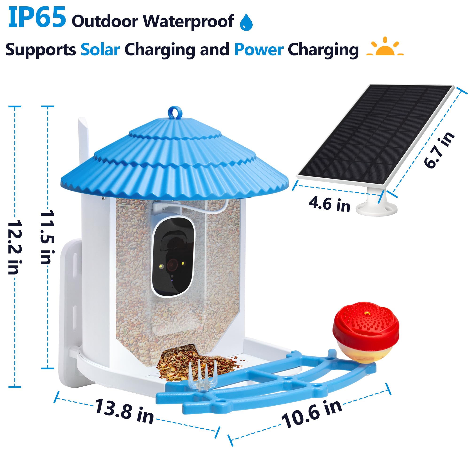 Smart WiFi Bird Feeder with Camera - Solar Powered Squirrel Proof Outdoor Birdhouse for Hummingbirds & Wild Birds - Wireless Video Monitoring, Perfect Garden Gift for Dad, Mom, Women & Bird Lovers (Great for Backyard Bird Watching & Nature Observation)