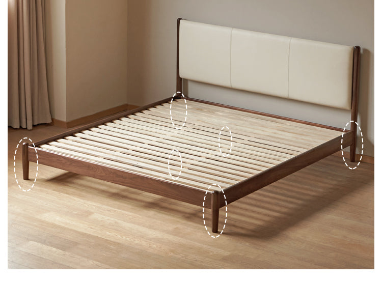 Premium Black Walnut Solid Wood King Size Bed with Genuine Top Grain Cowhide Leather Upholstery - Perfect for Master Bedroom, Guest Room & Luxury Home Decor