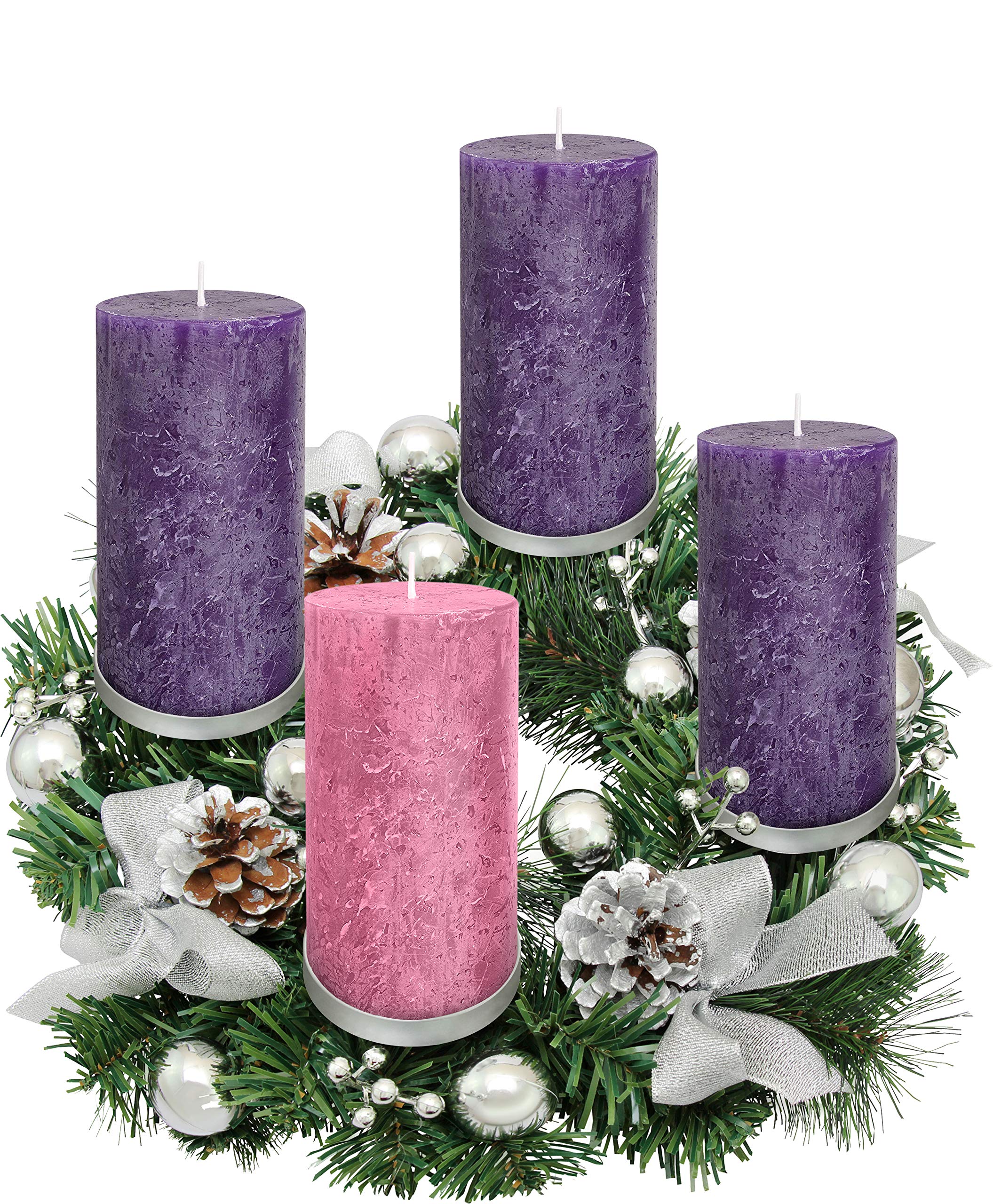 Premium Advent Candle Set of 4 - Handmade Rustic Pillar Candles for Christmas - USA Made Unscented Church & Home Decor - Perfect for Advent Wreaths, Rings, Candle Holders - Ideal for Holiday Tablescapes, Church Altars & Festive Home Decorations